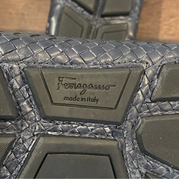 Salvatore Ferragamo Woven Leather Gancini Moccasin Driving Loafer Blue Italy 9D - Picture 9 of 11